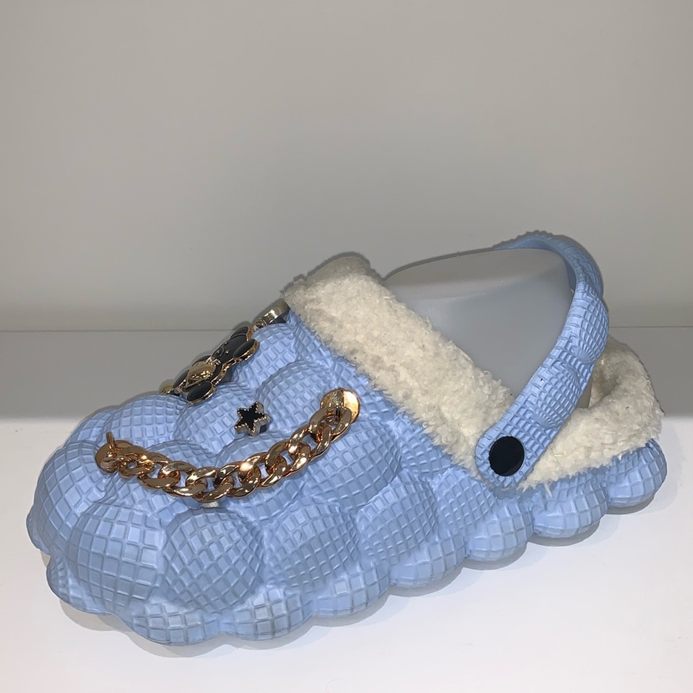 BLUE BUBBLE SLIPPER WITH FUR